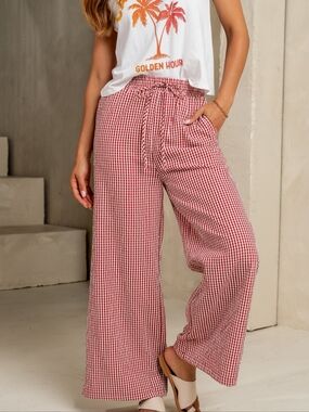 Bohme Red Checkered Wide Leg Pants